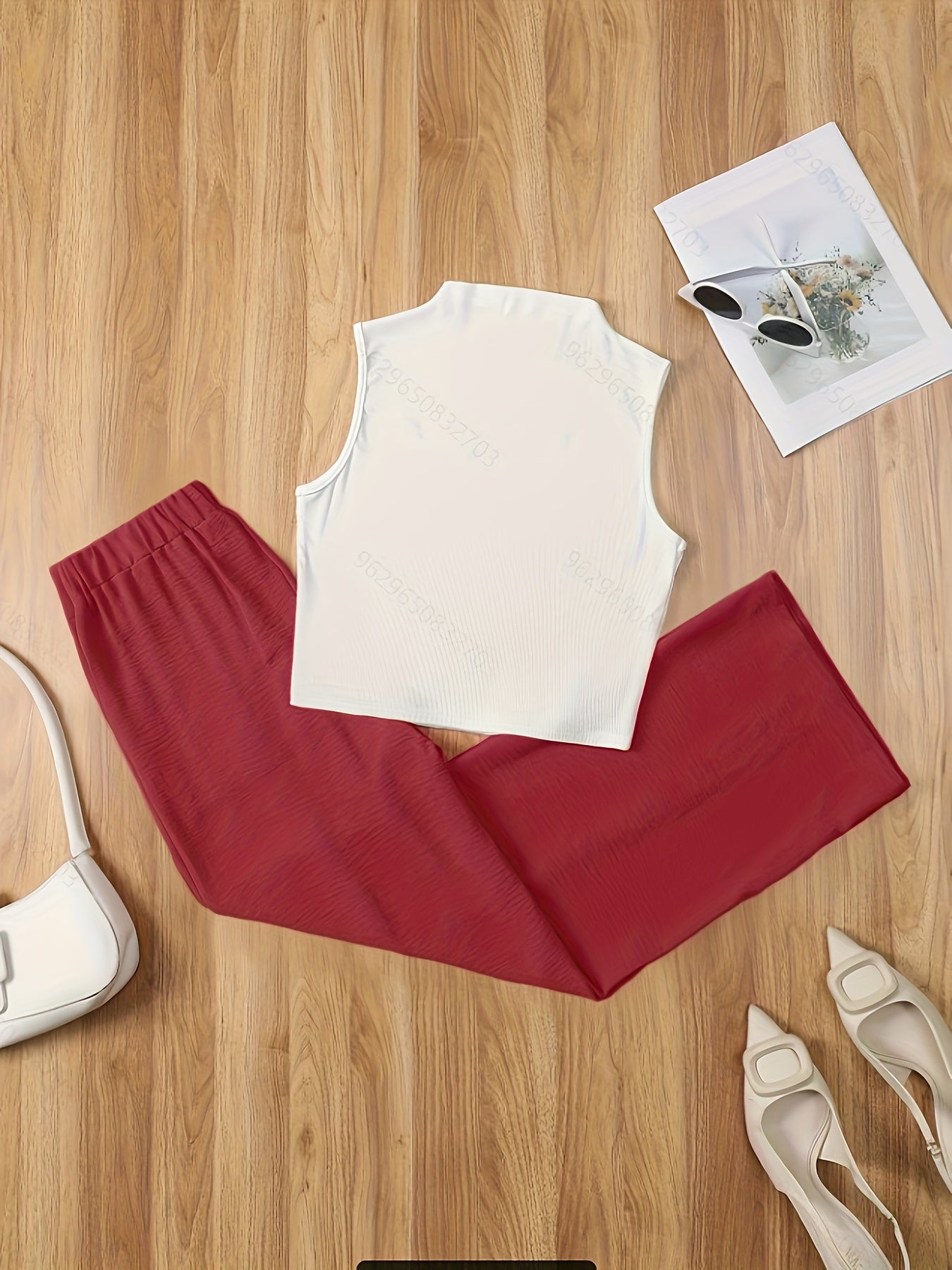 Ensemble élégant femme – Débardeur sans manches et pantalon taille haute – Idéal printemps/été