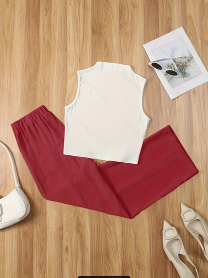 Ensemble élégant femme – Débardeur sans manches et pantalon taille haute – Idéal printemps/été