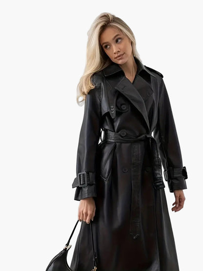Lange trenchcoat voor dames - Elegante stijl met dubbele knoopsluiting en tailleceintuur - Ideaal voor herfst en winter