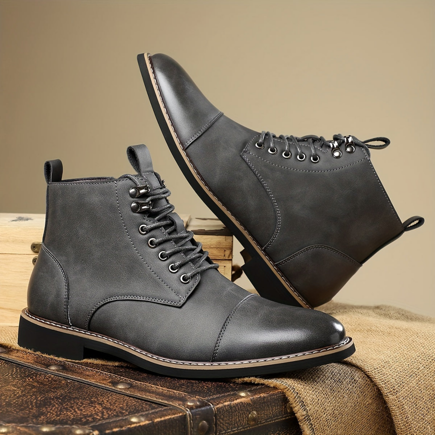Bottes montantes homme marron lacets style décontracté chic