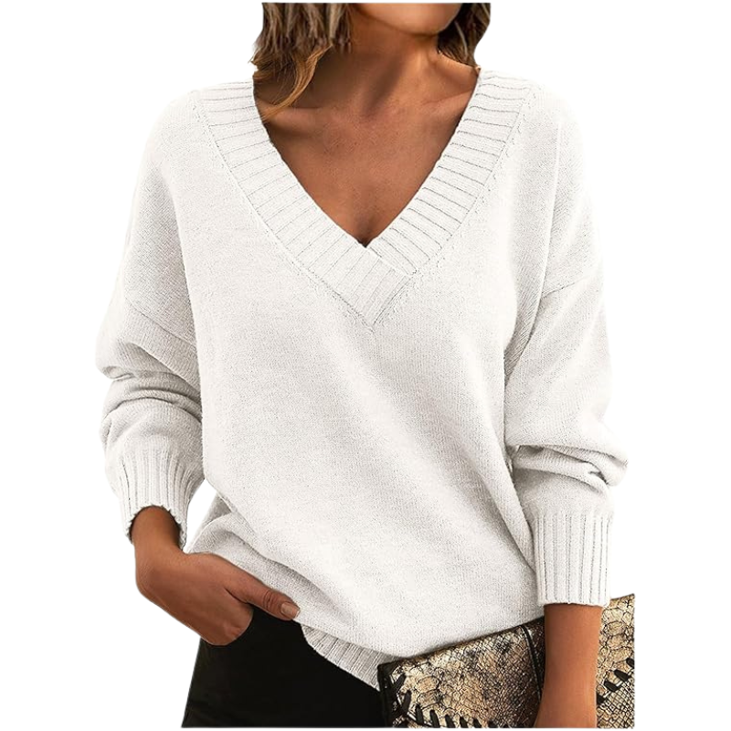 Damski sweter z dekoltem w serek na zimę, elegancki i swobodny, z długim rękawem