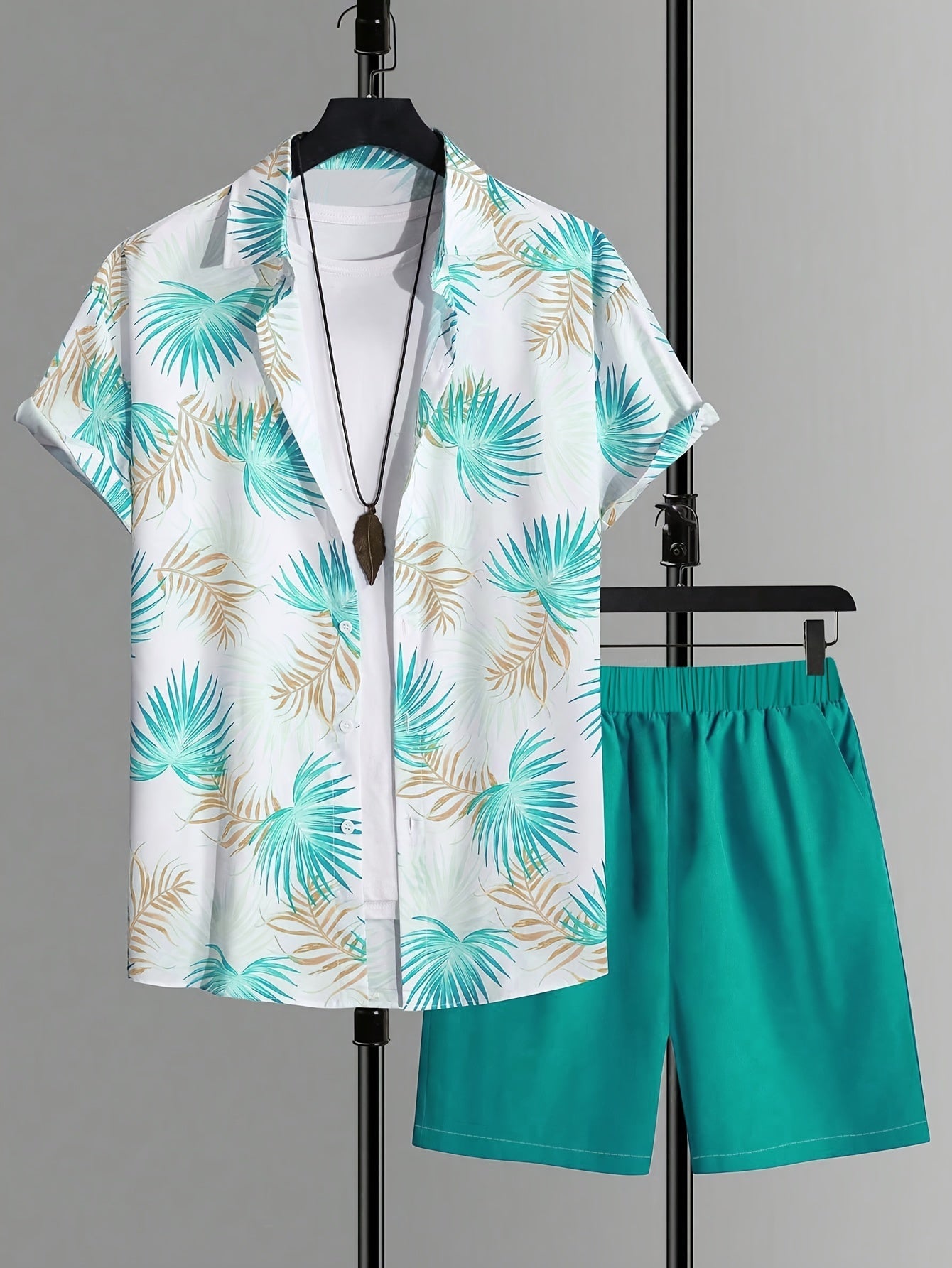 Ensemble d'été décontracté homme style tropical – Chemise manches courtes et short – Idéal plage et vacances