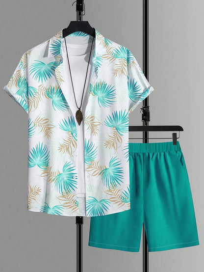Ensemble d'été décontracté homme style tropical – Chemise manches courtes et short – Idéal plage et vacances