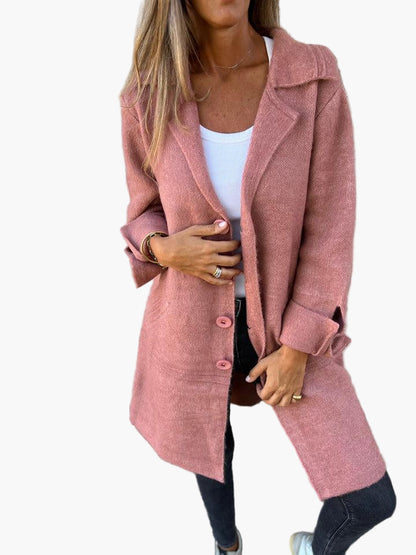 Manteau Long Décontracté à Revers pour Femme – Style Élégant et Polyvalent