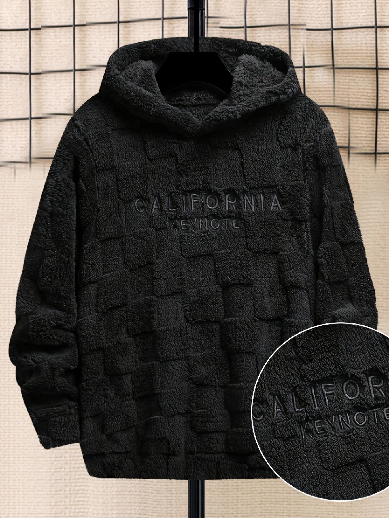 Sweat à capuche doux texturé en peluche pour homme avec motif « California Keynote »