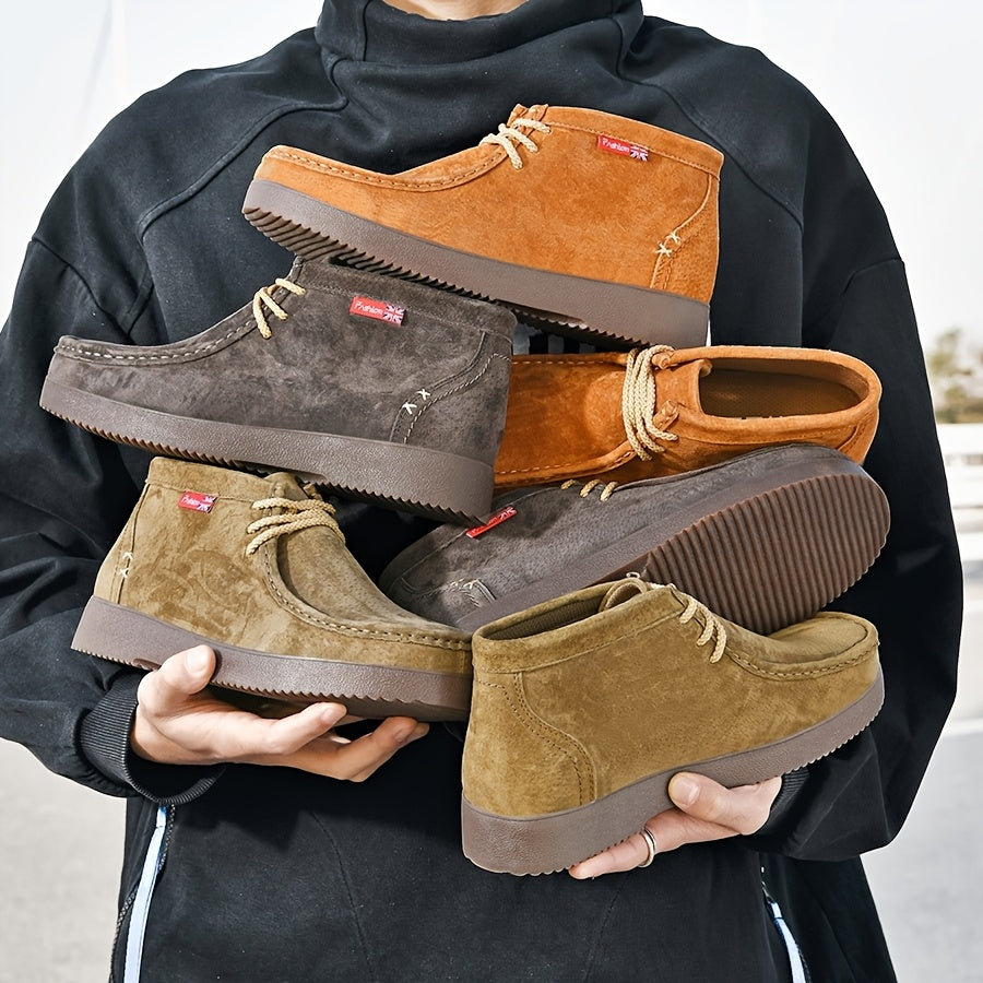Chaussures montantes homme aspect daim lacets beiges semelle crantée