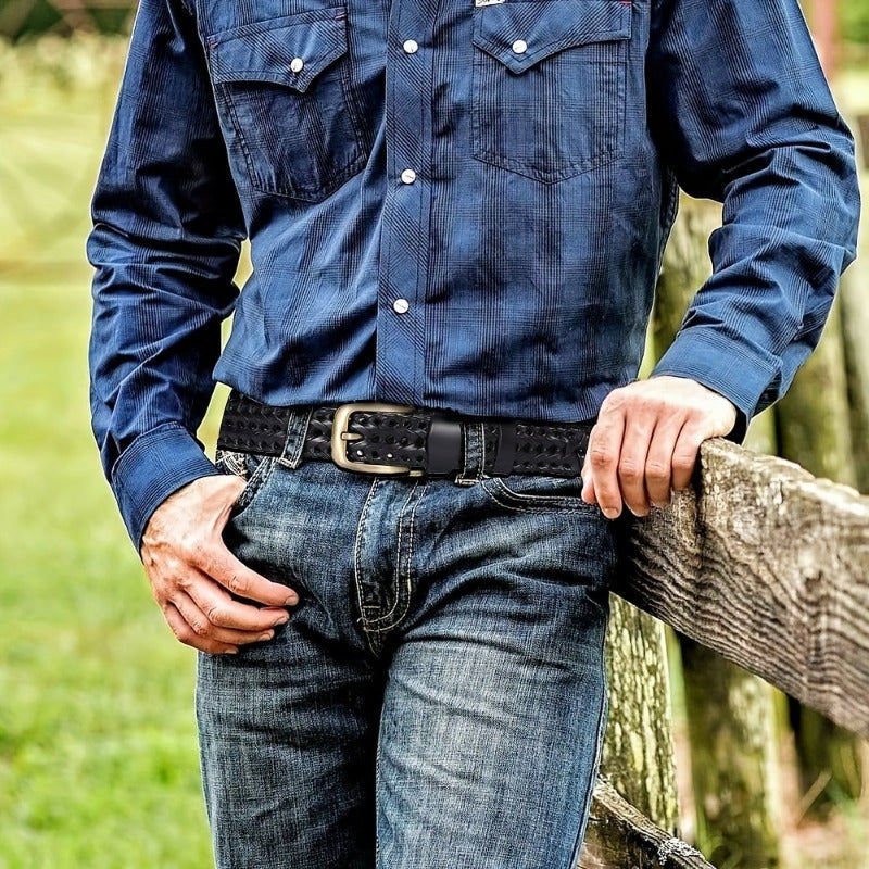 Men's Braided Belt in Flexible Material with Prong Buckle