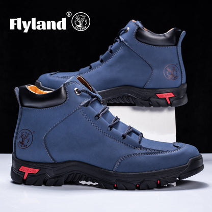 Bottes montantes pour homme, style randonnée, semelle crantée antidérapante, bleues