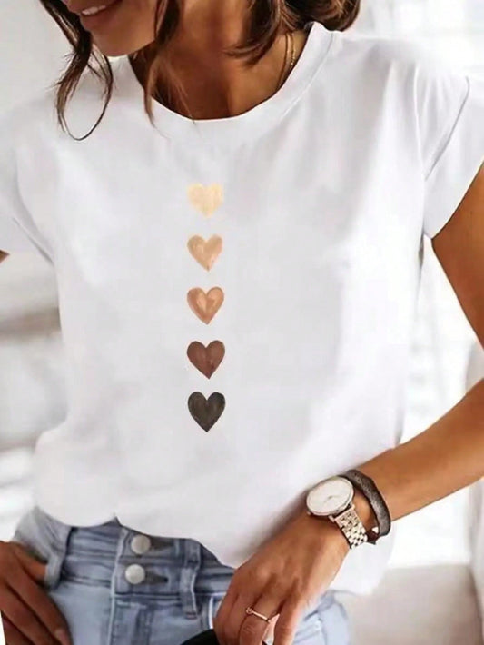 T-shirt femme style vacances à motif cœurs dégradés - Coupe décontractée, col rond
