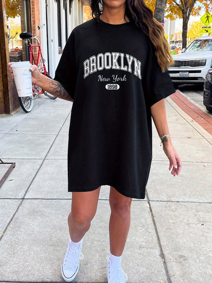 Robe t-shirt décontractée femme style oversize motif Brooklyn New York