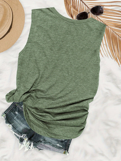 Débardeur d'été style vacances femme avec imprimé palmier – Look décontracté plage