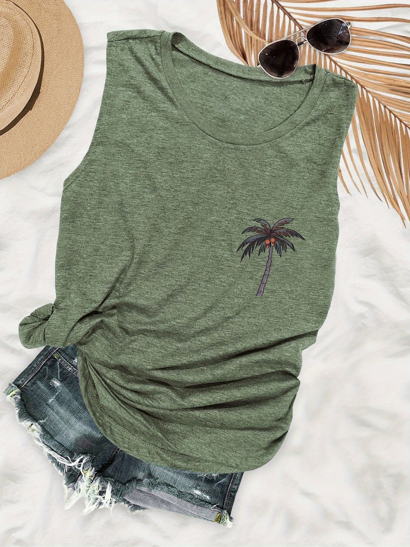 Débardeur d'été style vacances femme avec imprimé palmier – Look décontracté plage