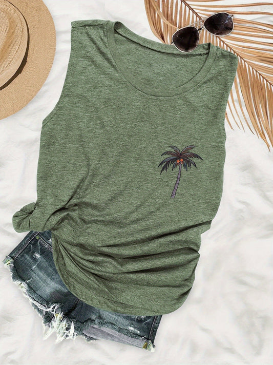 Women's summer tank top with palm tree print – Casual beach look