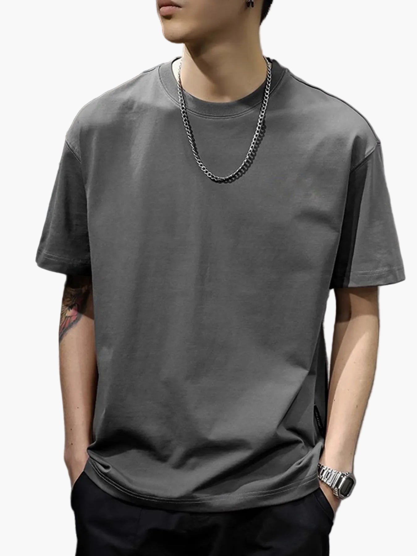 T-shirt basique style décontracté pour homme - Coupe droite, manches courtes, idéal au quotidien