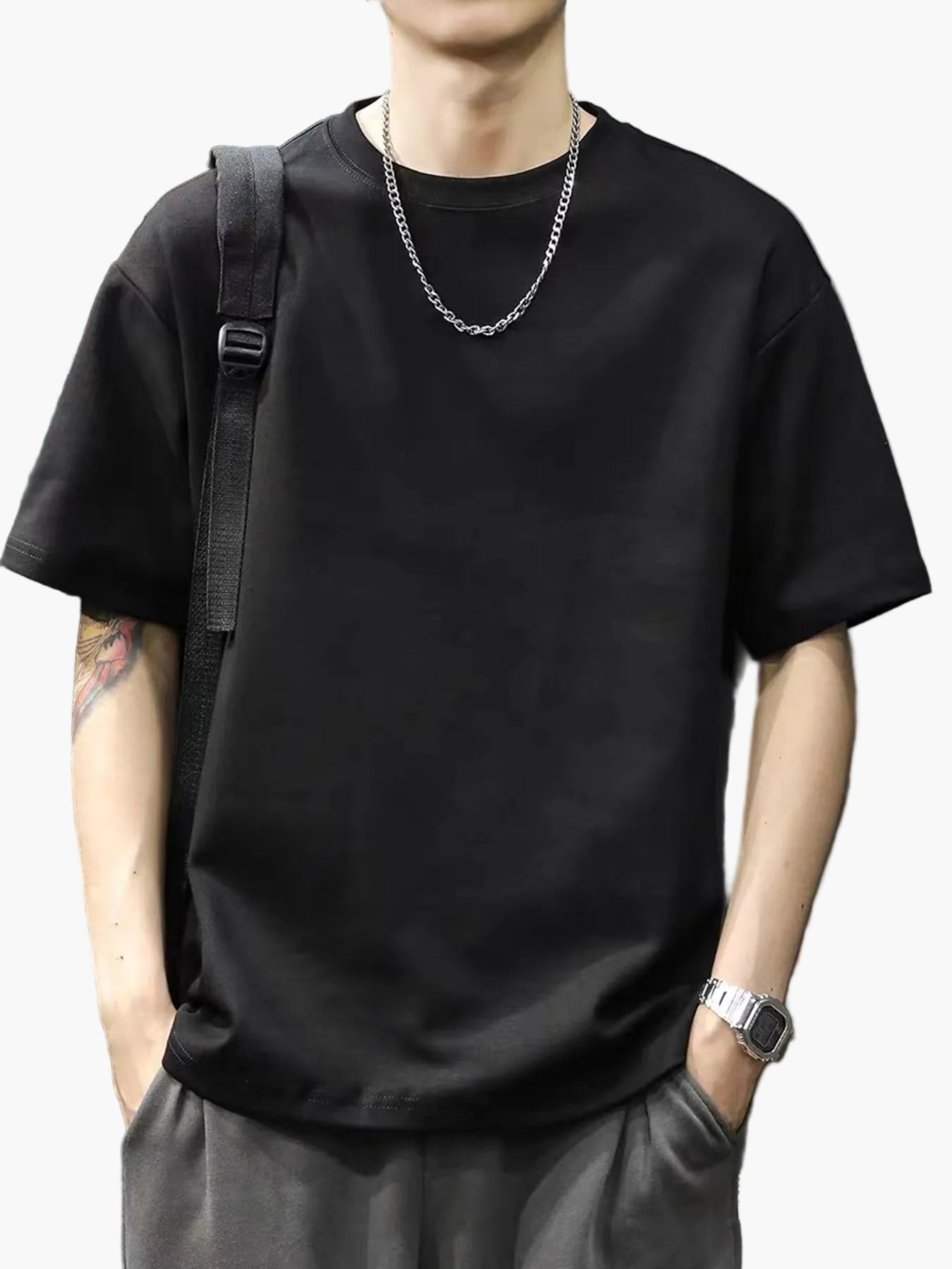 T-shirt basique style décontracté pour homme - Coupe droite, manches courtes, idéal au quotidien
