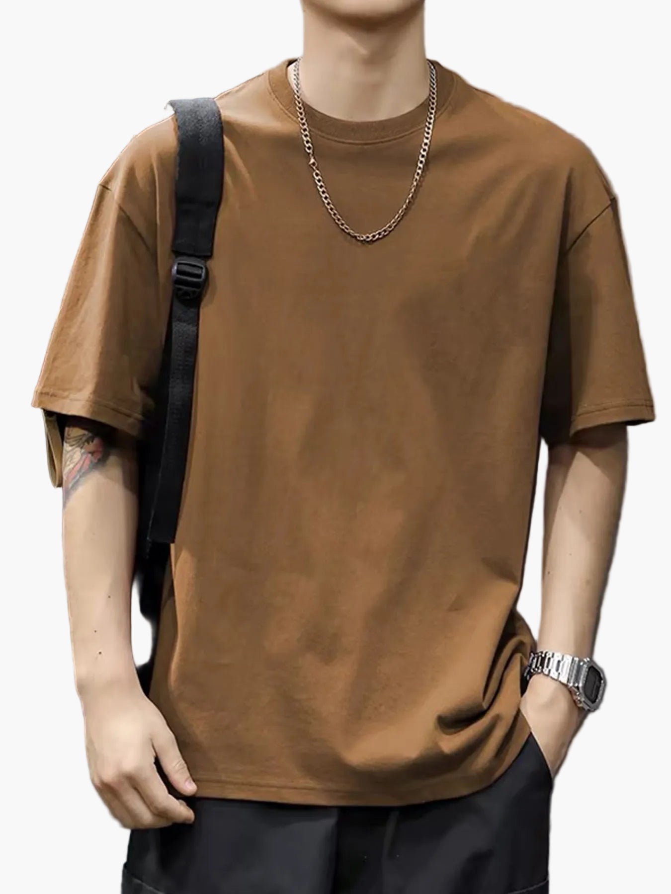 T-shirt basique style décontracté pour homme - Coupe droite, manches courtes, idéal au quotidien