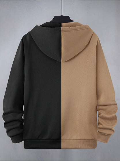 Sweat à capuche bicolore homme avec motif graphique décontracté fermeture éclair