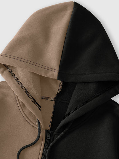 Sweat à capuche bicolore homme avec motif graphique décontracté fermeture éclair