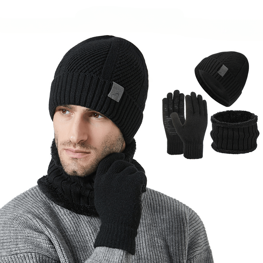 Ensemble Bonnet Cache-cou Gants Homme Tricoté Chaud Hiver Couleur Kaki