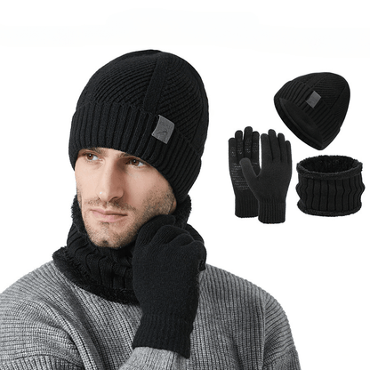 Ensemble Bonnet Cache-cou Gants Homme Tricoté Chaud Hiver Couleur Kaki