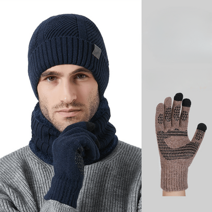 Ensemble Bonnet Cache-cou Gants Homme Tricoté Chaud Hiver Couleur Kaki