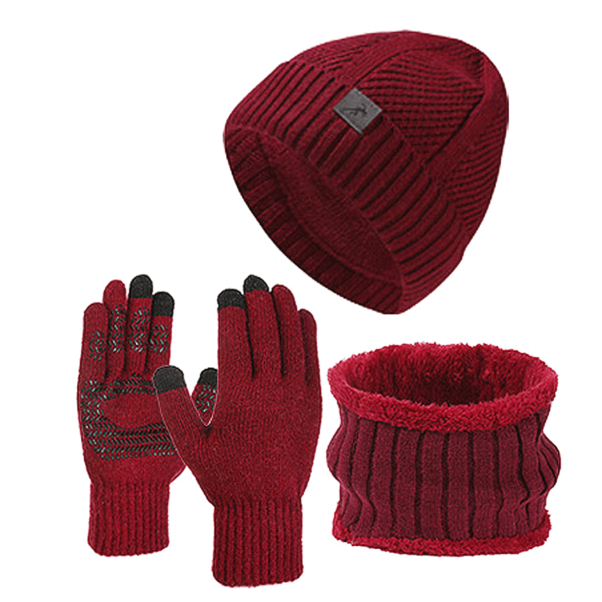 Ensemble Bonnet Cache-cou Gants Homme Tricoté Chaud Hiver Couleur Kaki