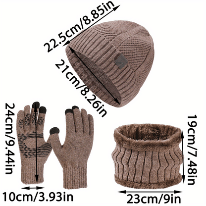 Ensemble Bonnet Cache-cou Gants Homme Tricoté Chaud Hiver Couleur Kaki