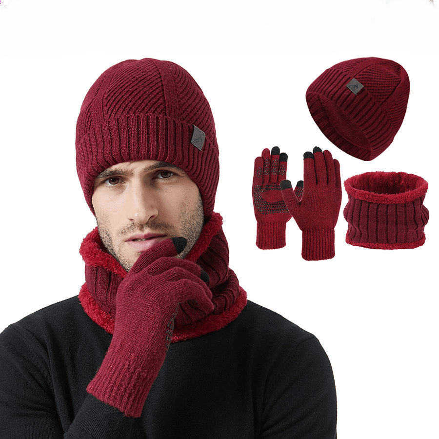 Ensemble Bonnet Cache-cou Gants Homme Tricoté Chaud Hiver Couleur Kaki