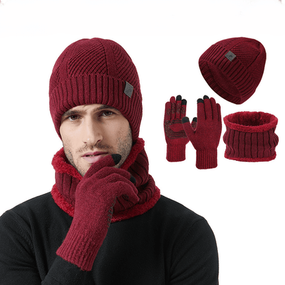 Ensemble Bonnet Cache-cou Gants Homme Tricoté Chaud Hiver Couleur Kaki