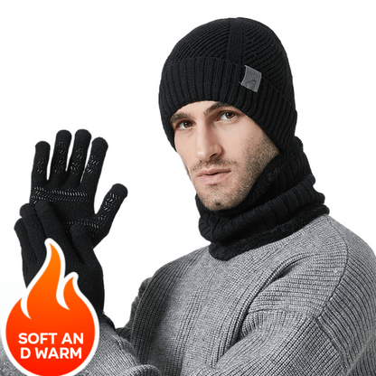 Ensemble Bonnet Cache-cou Gants Homme Tricoté Chaud Hiver Couleur Kaki