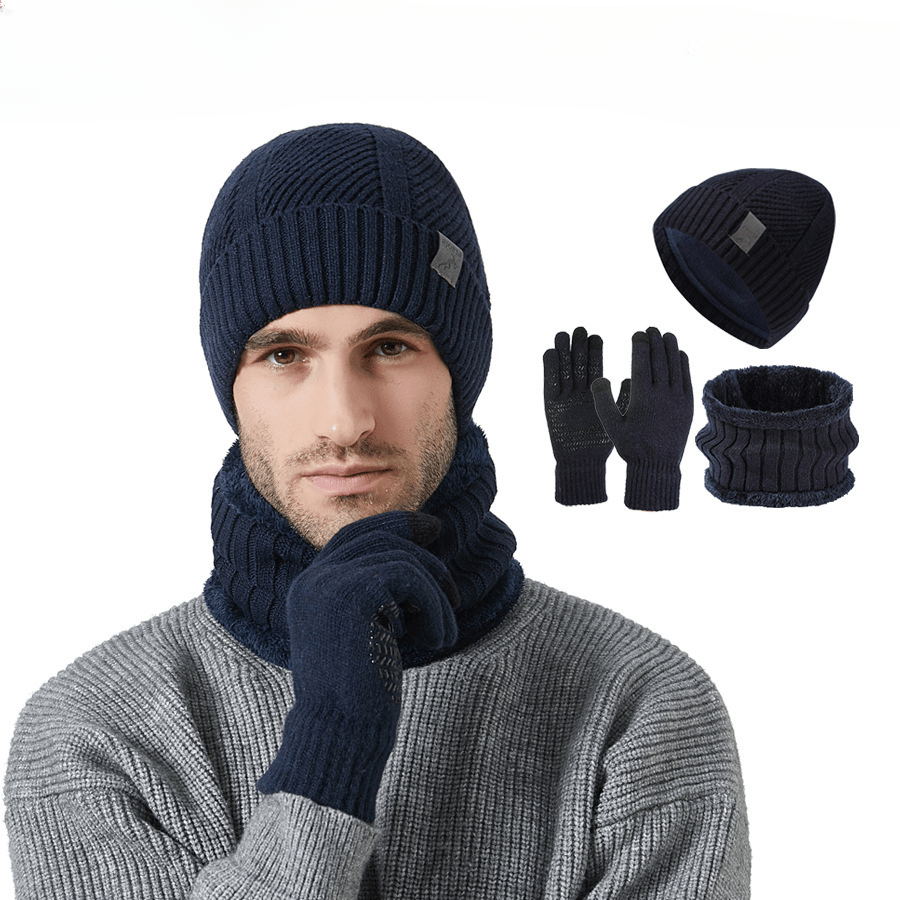 Ensemble Bonnet Cache-cou Gants Homme Tricoté Chaud Hiver Couleur Kaki