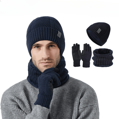 Ensemble Bonnet Cache-cou Gants Homme Tricoté Chaud Hiver Couleur Kaki