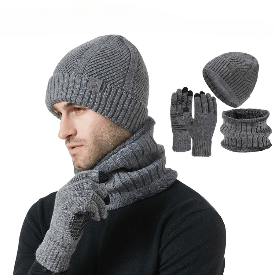 Ensemble Bonnet Cache-cou Gants Homme Tricoté Chaud Hiver Couleur Kaki