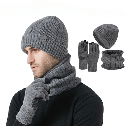 Ensemble Bonnet Cache-cou Gants Homme Tricoté Chaud Hiver Couleur Kaki
