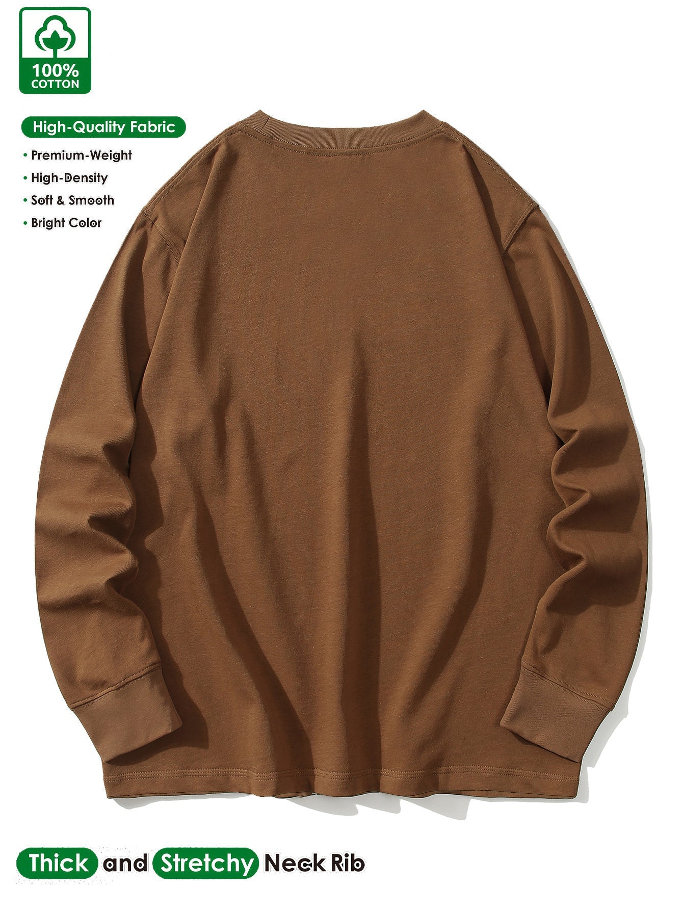 T-shirt Homme Manches Longues Uni Col Rond Ample Décontracté