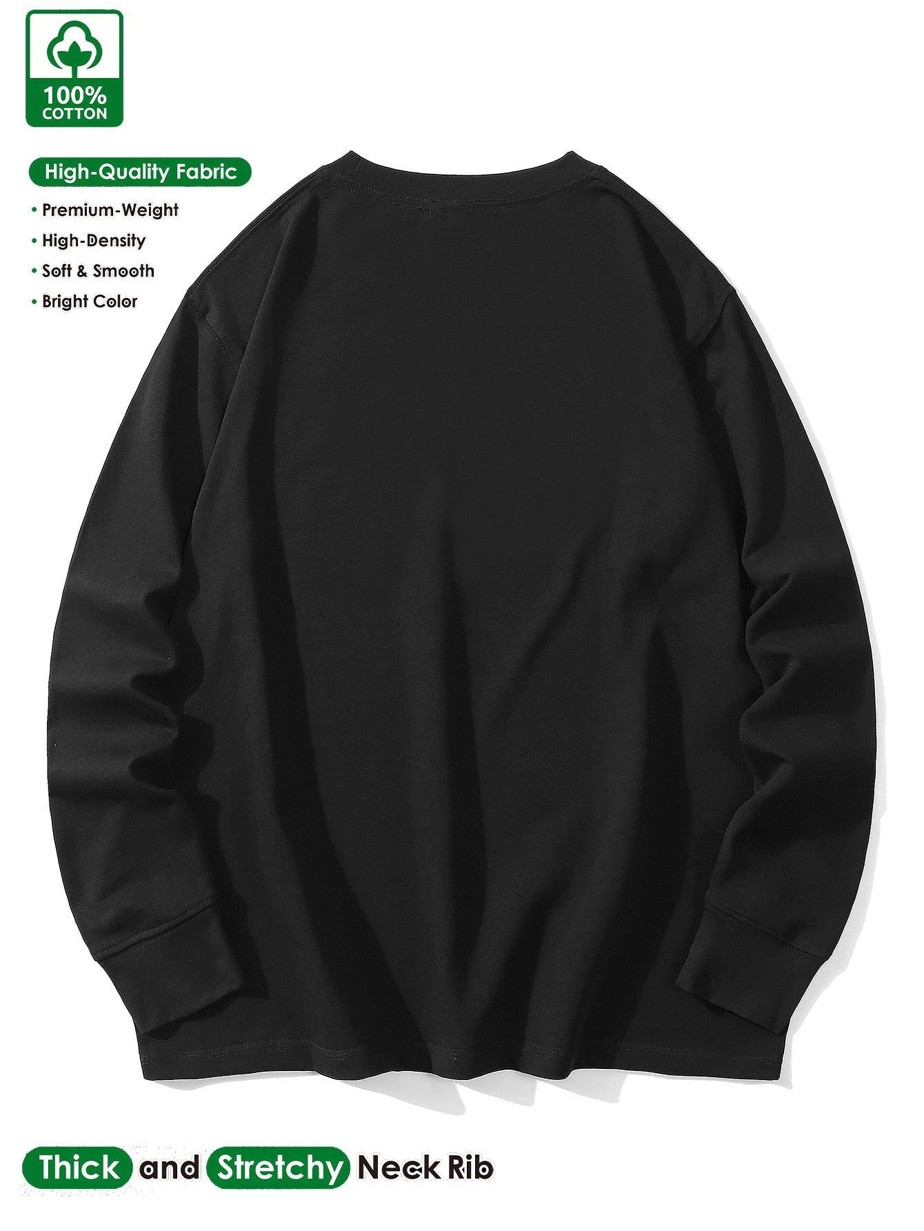 T-shirt Homme Manches Longues Uni Col Rond Ample Décontracté