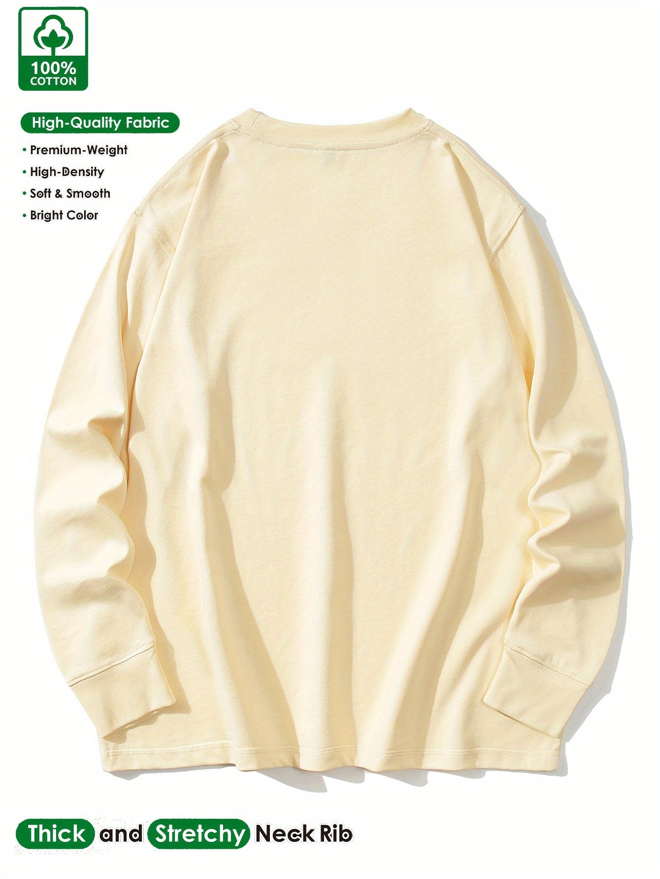 T-shirt Homme Manches Longues Uni Col Rond Ample Décontracté