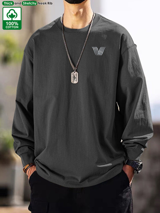 T-shirt Homme Manches Longues Uni Col Rond Ample Décontracté