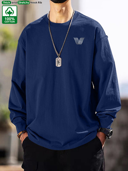 T-shirt Homme Manches Longues Uni Col Rond Ample Décontracté