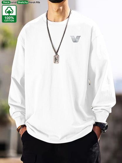 T-shirt Homme Manches Longues Uni Col Rond Ample Décontracté