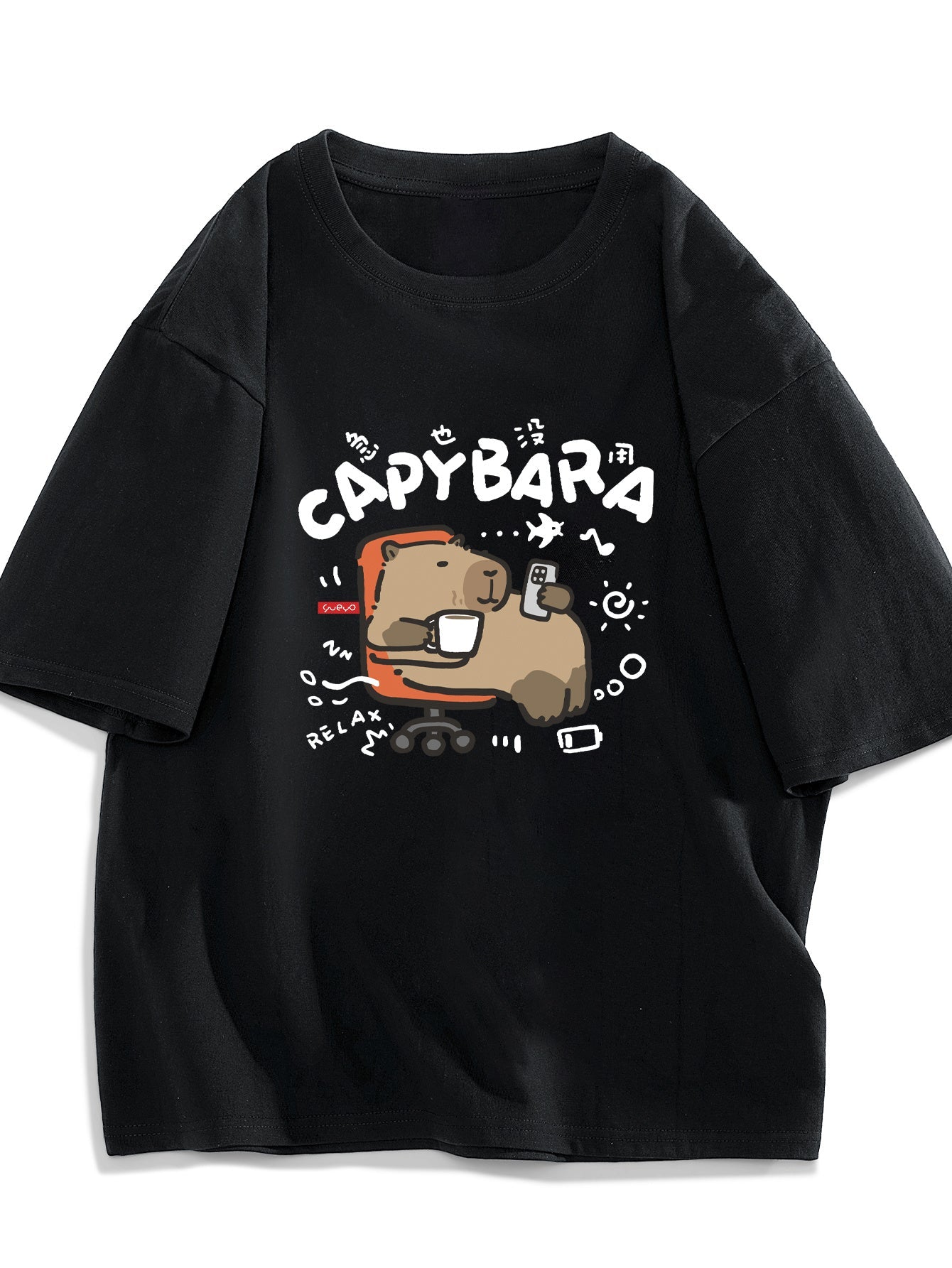 Unisex lässiges T-Shirt im kawaii-Stil mit entspannendem Capybara-Print – ideal für Jugendliche und junge Erwachsene