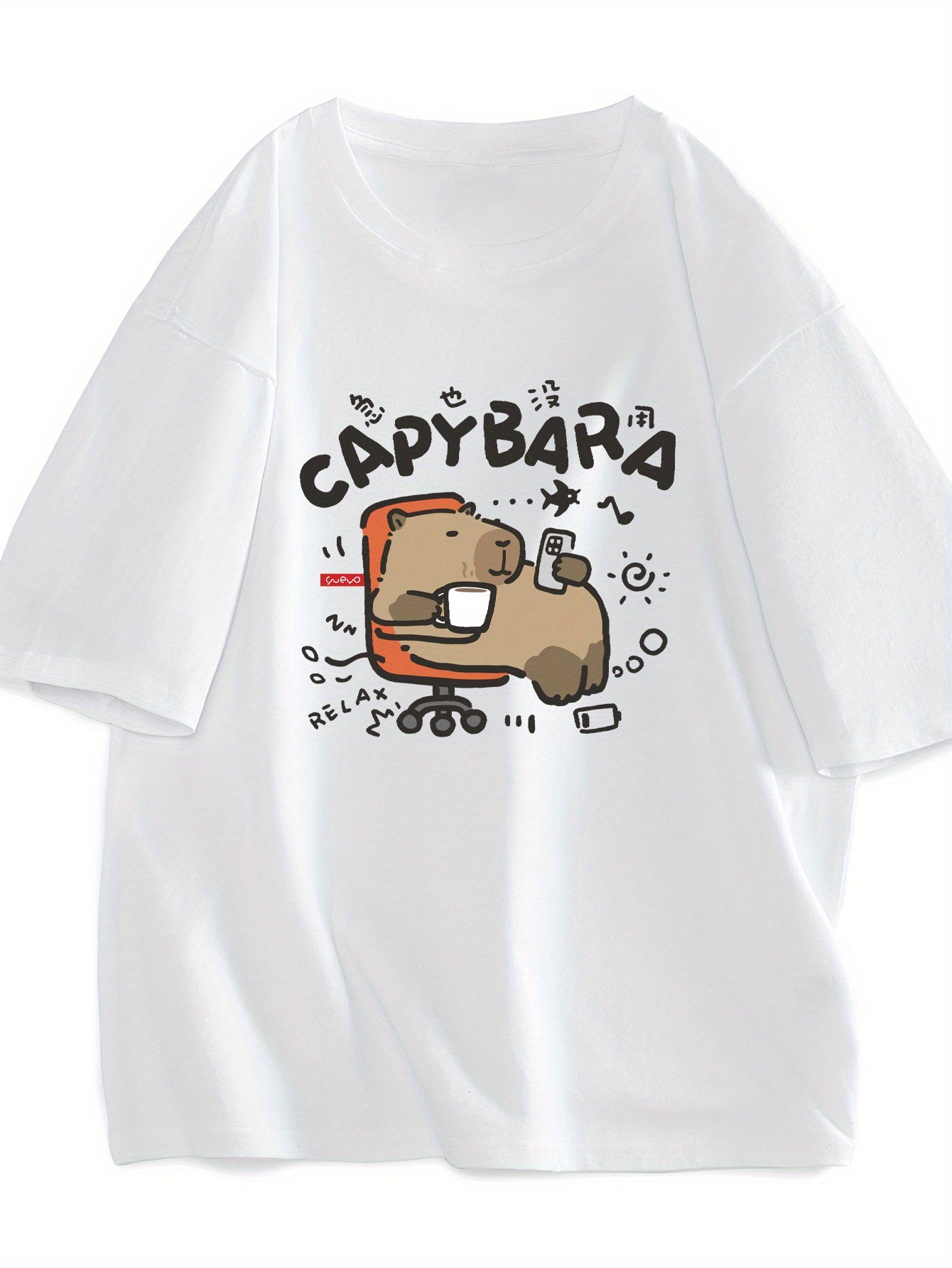 Unisex lässiges T-Shirt im kawaii-Stil mit entspannendem Capybara-Print – ideal für Jugendliche und junge Erwachsene