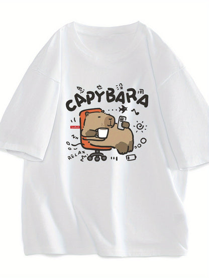 Unisex lässiges T-Shirt im kawaii-Stil mit entspannendem Capybara-Print – ideal für Jugendliche und junge Erwachsene