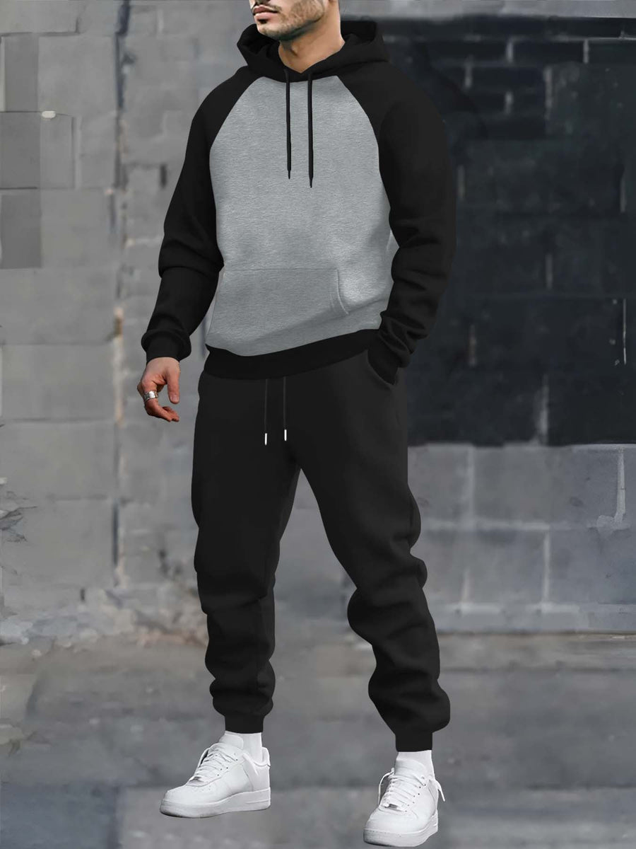 Ensemble survêtement homme bicolore avec sweat à capuche gris foncé et noir