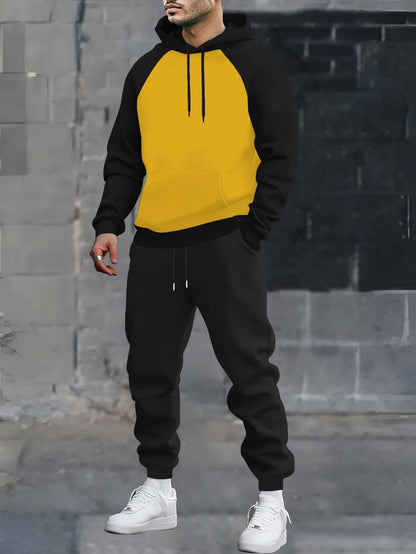 Ensemble survêtement homme bicolore avec sweat à capuche gris foncé et noir