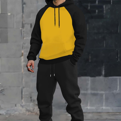 Ensemble survêtement homme bicolore avec sweat à capuche gris foncé et noir