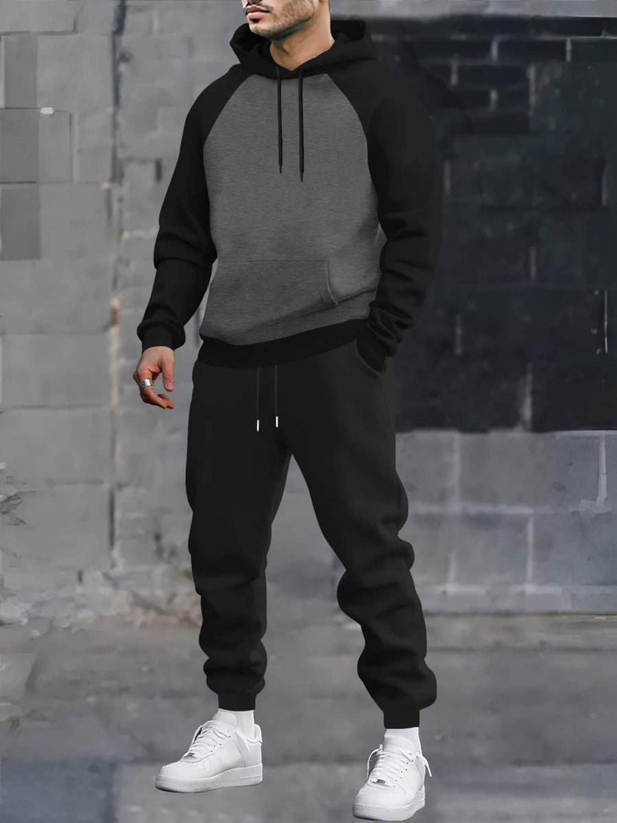 Ensemble survêtement homme bicolore avec sweat à capuche gris foncé et noir