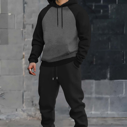 Ensemble survêtement homme bicolore avec sweat à capuche gris foncé et noir