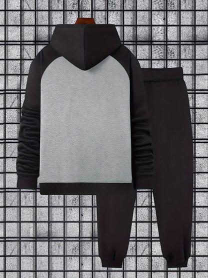 Ensemble survêtement homme bicolore avec sweat à capuche gris foncé et noir