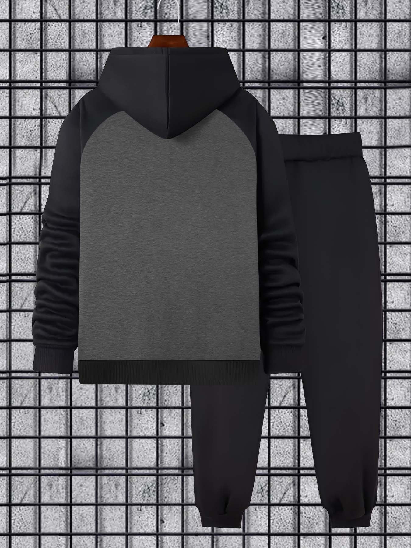 Ensemble survêtement homme bicolore avec sweat à capuche gris foncé et noir